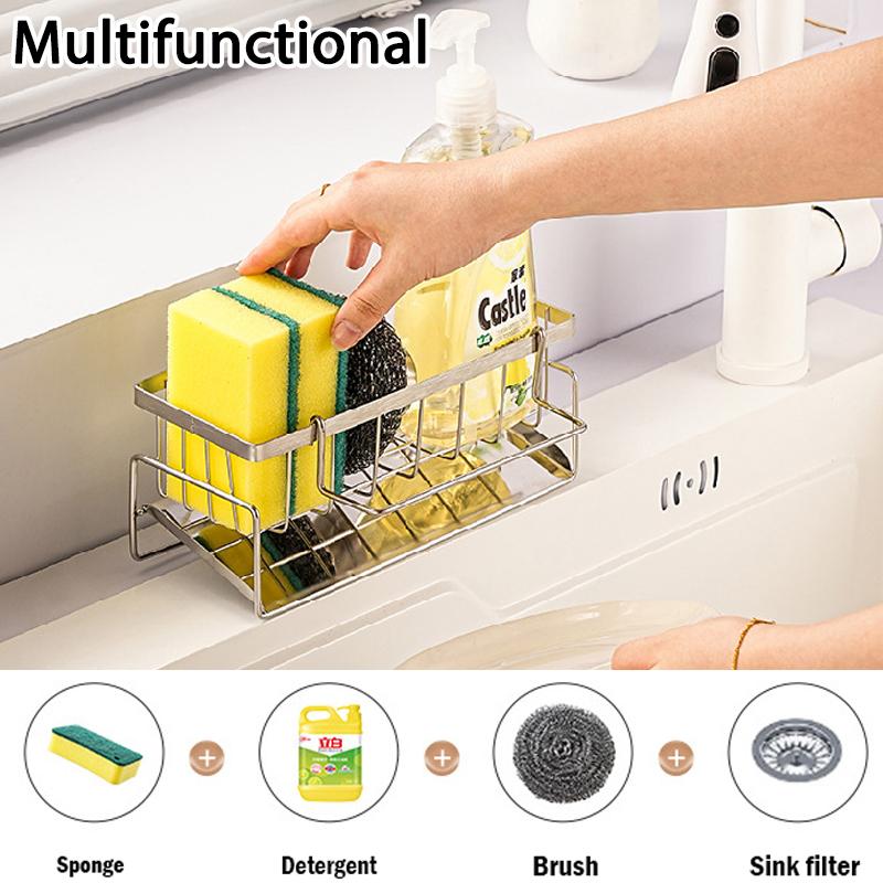 Sink Cleaning Tools Storage Rack Kitchen Multifunctional Stainless Steel Drain Rack for Sponge Cleanser Organizer Rag Hanger