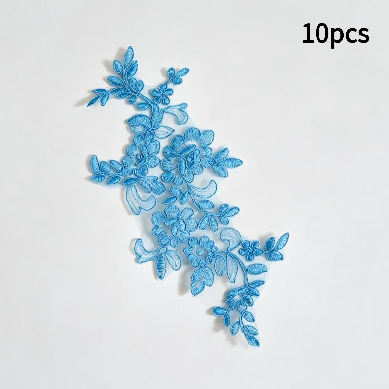 10Pcs Floral Lace Applique Pair Embroidery Flower Patch Sew On Lace Motif For Wedding Dress Garment Decoration