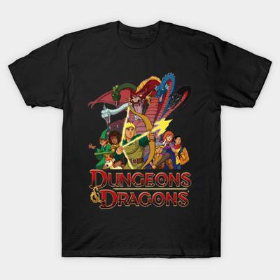 Asian Size Men Black Print T-shirt Dungeons And Dragons Cartoon No-Cut Heat Transfer Print Cotton Tshirt