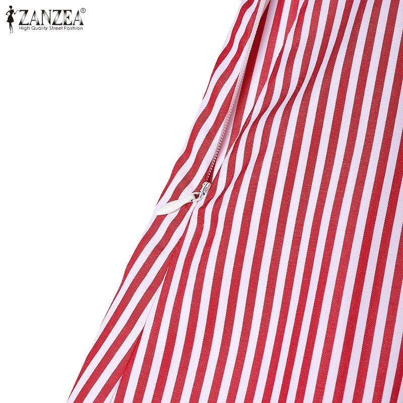 ZANZEA Elegant Women Striped Zipper Casual Long Swing Skirts