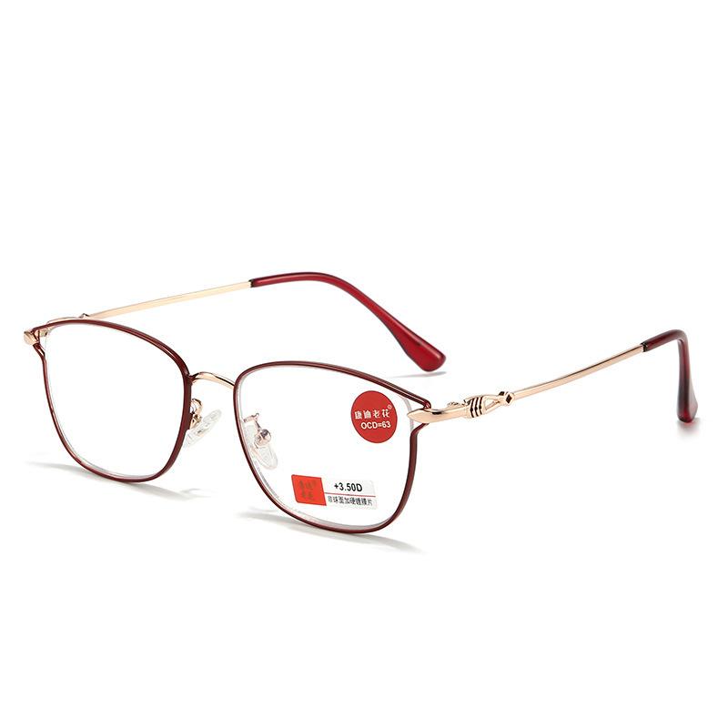 Cross Mirror Explosion Purple Silver Color-Changing Anti-Blue Light Elderly Glasses Fashionable Square Hollow Women'S Reading Glasses
