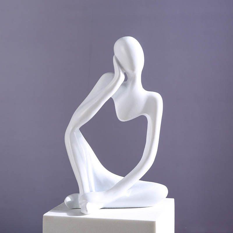 Black Resin Thinker Statue Artistic Home Office Desktop Ornament Decoration