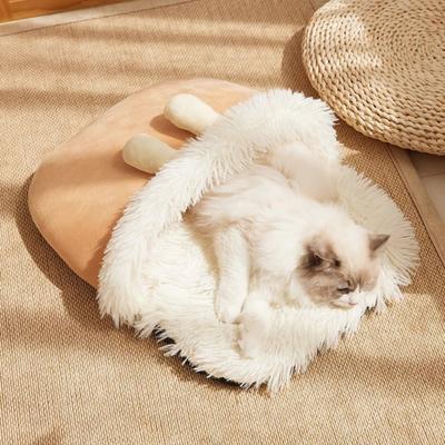 Cat Sleep Bag Winter Warm Pet Nest Cave Bed Plush Lined Cat Bed with Rabbit Ears Anti-Slip Bottom for Indoor Kittens Puppies