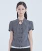 Mausolleum String Tie Double Button Blouse - Check