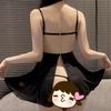 Sexy pure desire high sense hollow lace eye mask splicing mesh dress thin perspective low chest suspender short skirt