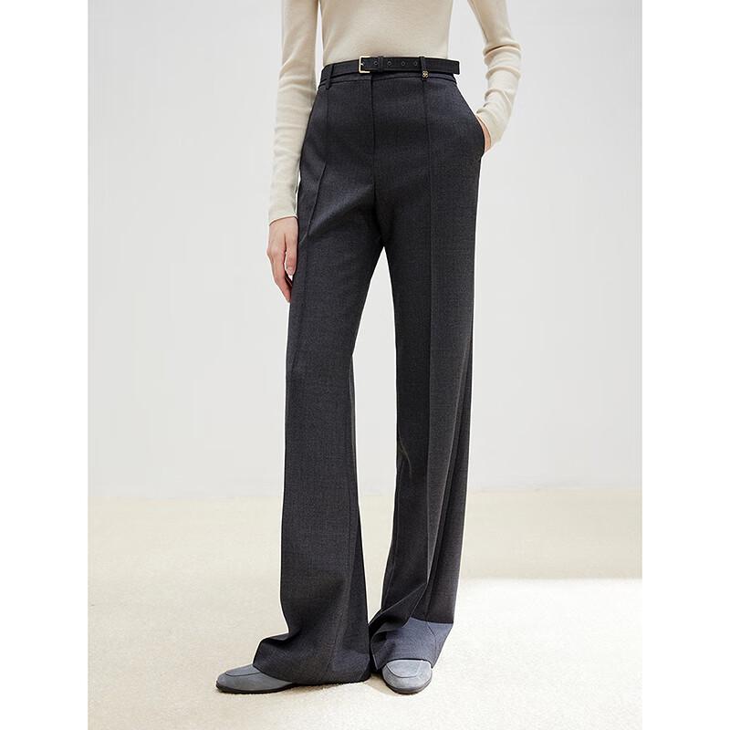 LANGZI Women's 100% Wool Straight Leg Suit Trousers