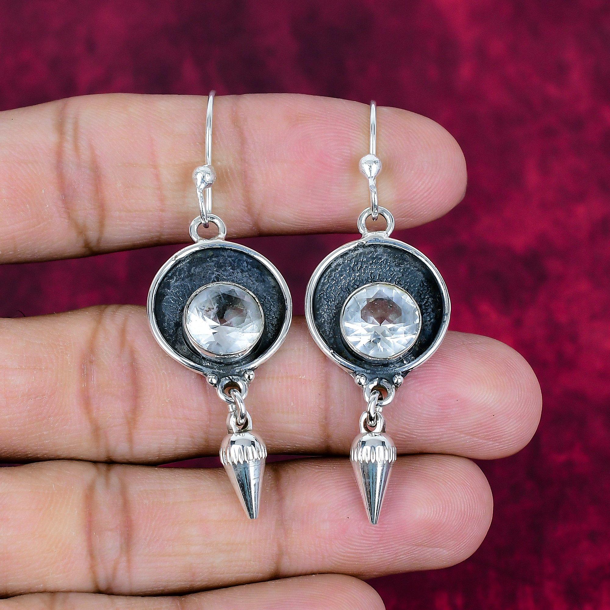 

Серьги из чистого серебра 925 пробы с белым топазом, серьги из драгоценных камней ручной работы на День памяти 2.36 Inches белый