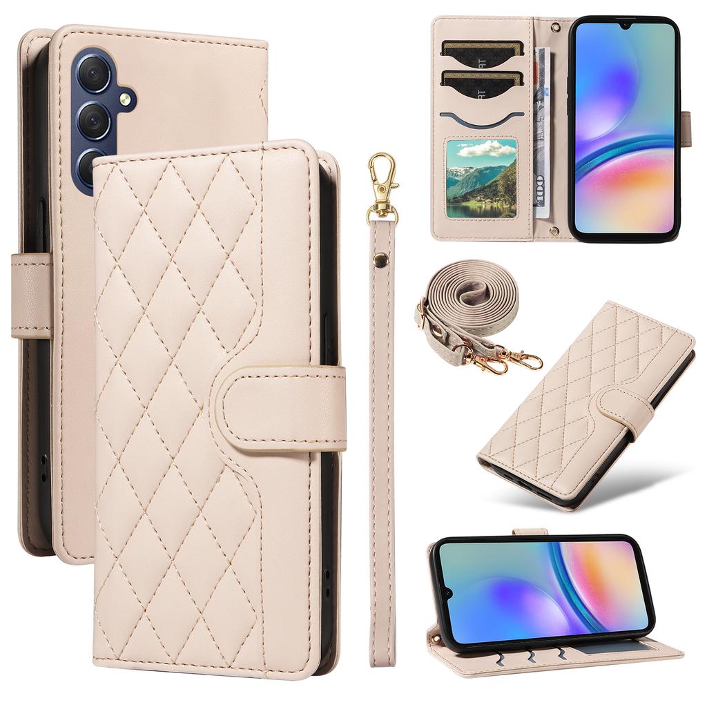 Husă tip portofel din piele rombică pentru Samsung Galaxy A05s 4G cu curea de umăr, curea de mână