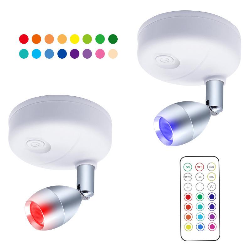 1/2pcs RGB Wireless LED Spotlights Rotatable Accent Lights Battery Powered Lights Indoor Closet Lights Wall Lamp Night Light New