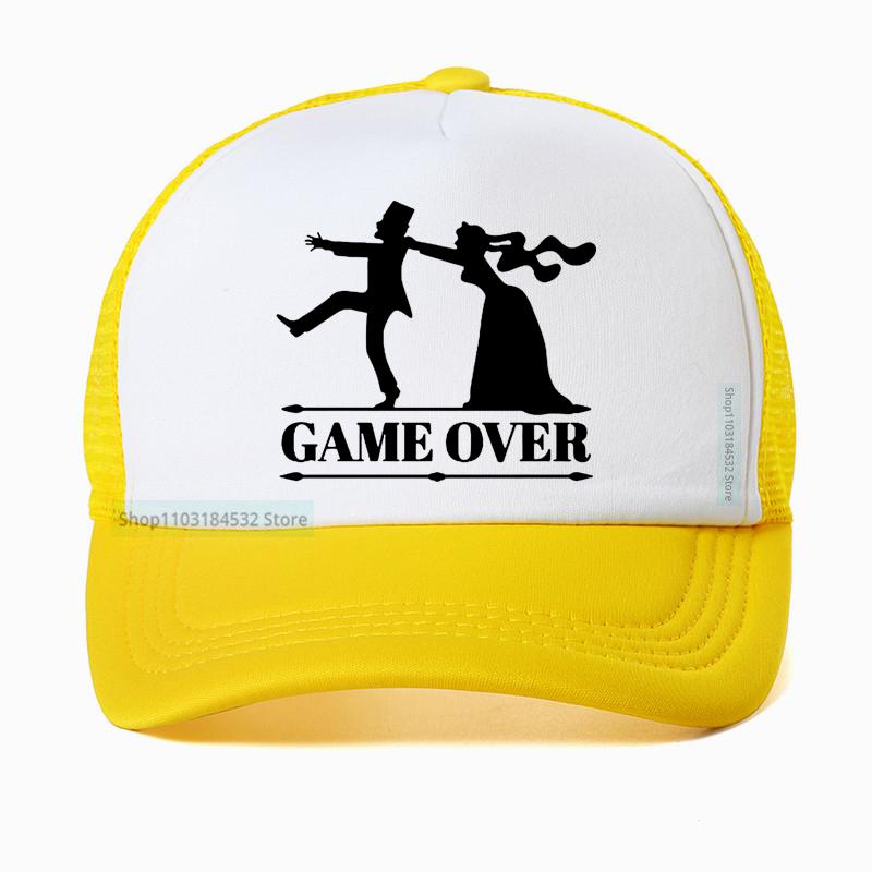 Game Over Bride Groom Bachelor Party Baseball Cap Casual Funny Men Summer Breathable Mesh Trucker Dad Hat Casquette