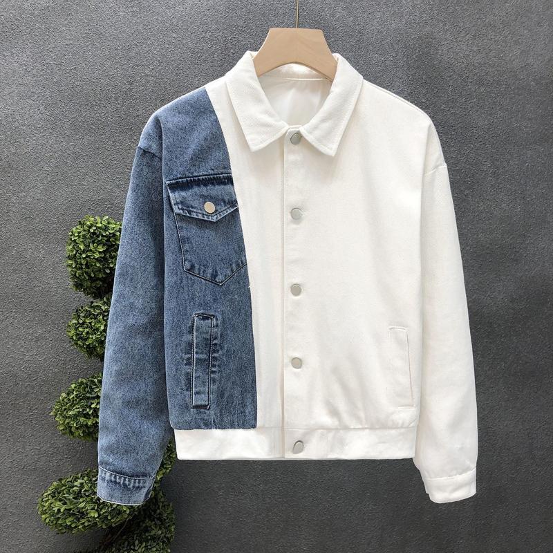 

Spring Autumn New Fashion Turn-down Collar Long Sleeve Jackets Men s Clothing Patchwork Button Casual All-match Korean Trend Top M білий