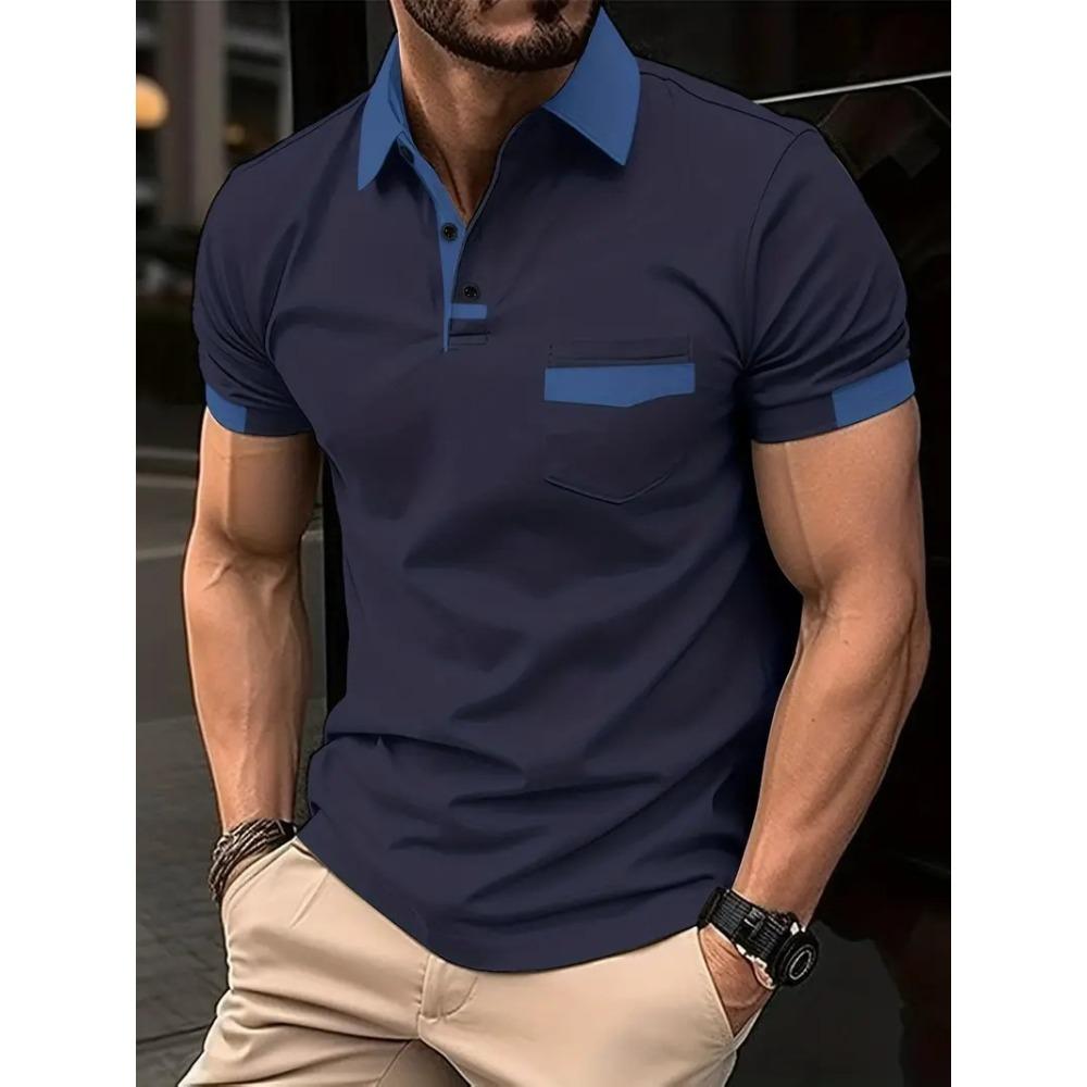 Men's Fashion T-Shirt: Colour-blocked Pocket Polo Shirt – New Relaxed-Fit Sports Top