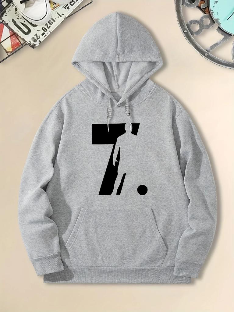 Autumn and Winter Men's Hoodie with Number 7 and Football Player Silhouette Print Men's Street Casual Sweatshirt Hooded Pullover