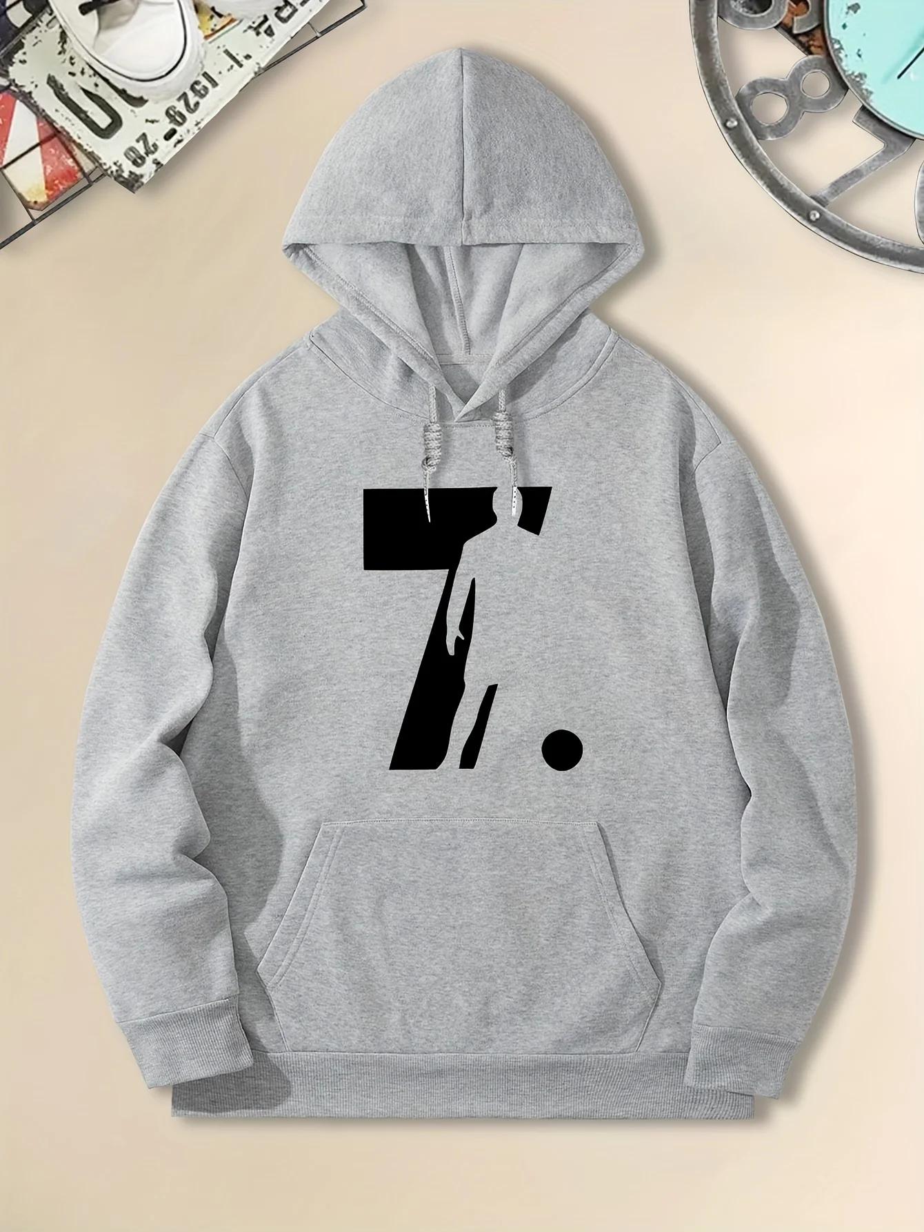 

Autumn and Winter Men s Hoodie with Number 7 and Football Player Silhouette Print Men s Street Casual Sweatshirt Hooded Pullover 3XL