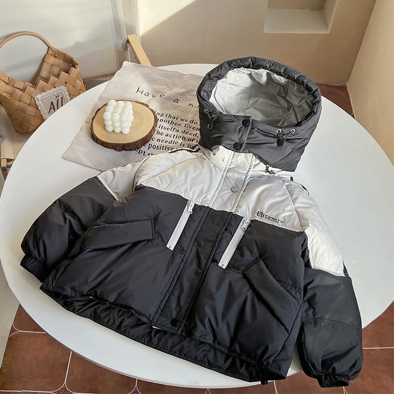 

Children s Down Jackets for Winter, Thickened Hooded Three-bar Color-blocked Down Jackets for Girls, and Short Jackets for Boys 120cm чорний