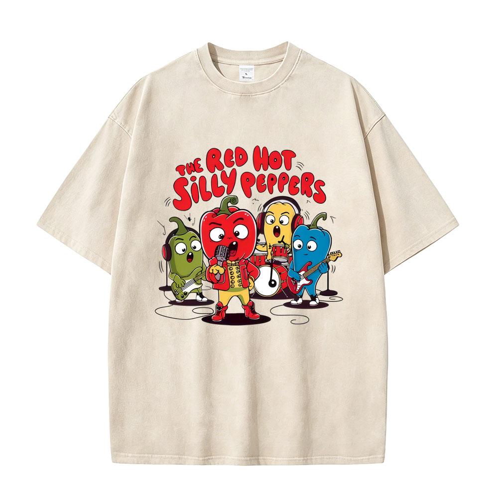 Washed Vintage Red Hot Silly Peppers Funny Meme Graphic T Shirts Men Retro Gothic Metal Rock Tshirt Mens Casual Humor Tshirts