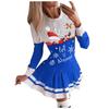Women's Patchwork Printed Pleated Round Neck Long Sleeve Christmas Dress