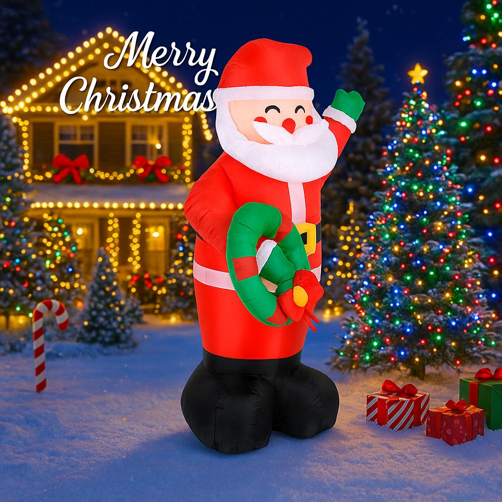 5.91FT Inflatable Toy Santa Claus Wreath with LED Lights Xmas Yard Lawn Party Decoration Christmas Home Supplies Ornaments Gifts
