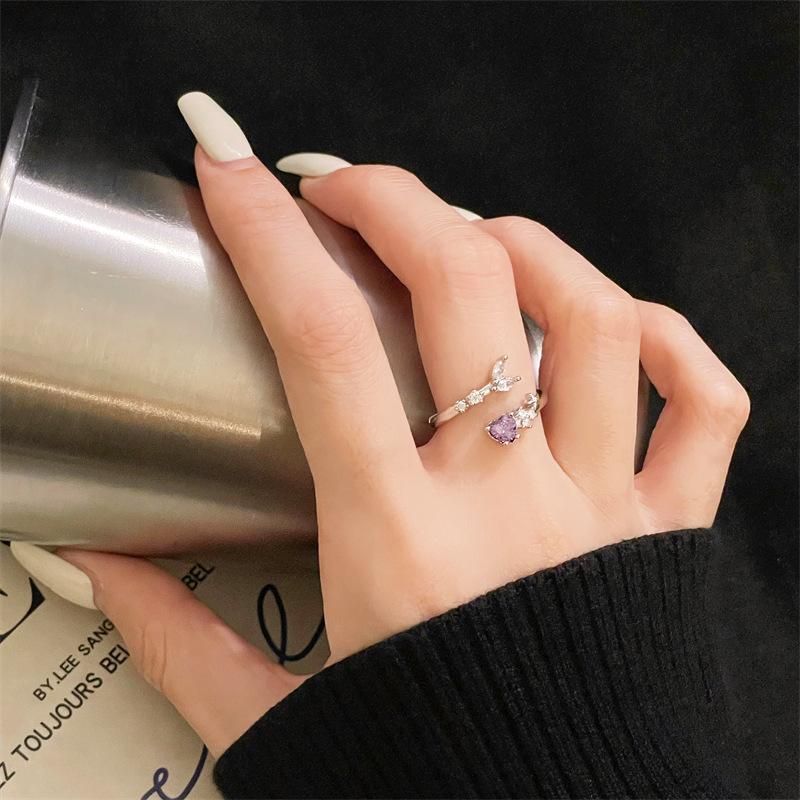 The Same Color Treasure Open Ring Light Luxury High Sense Imitation Opal Emerald Purple Zircon Ring Female