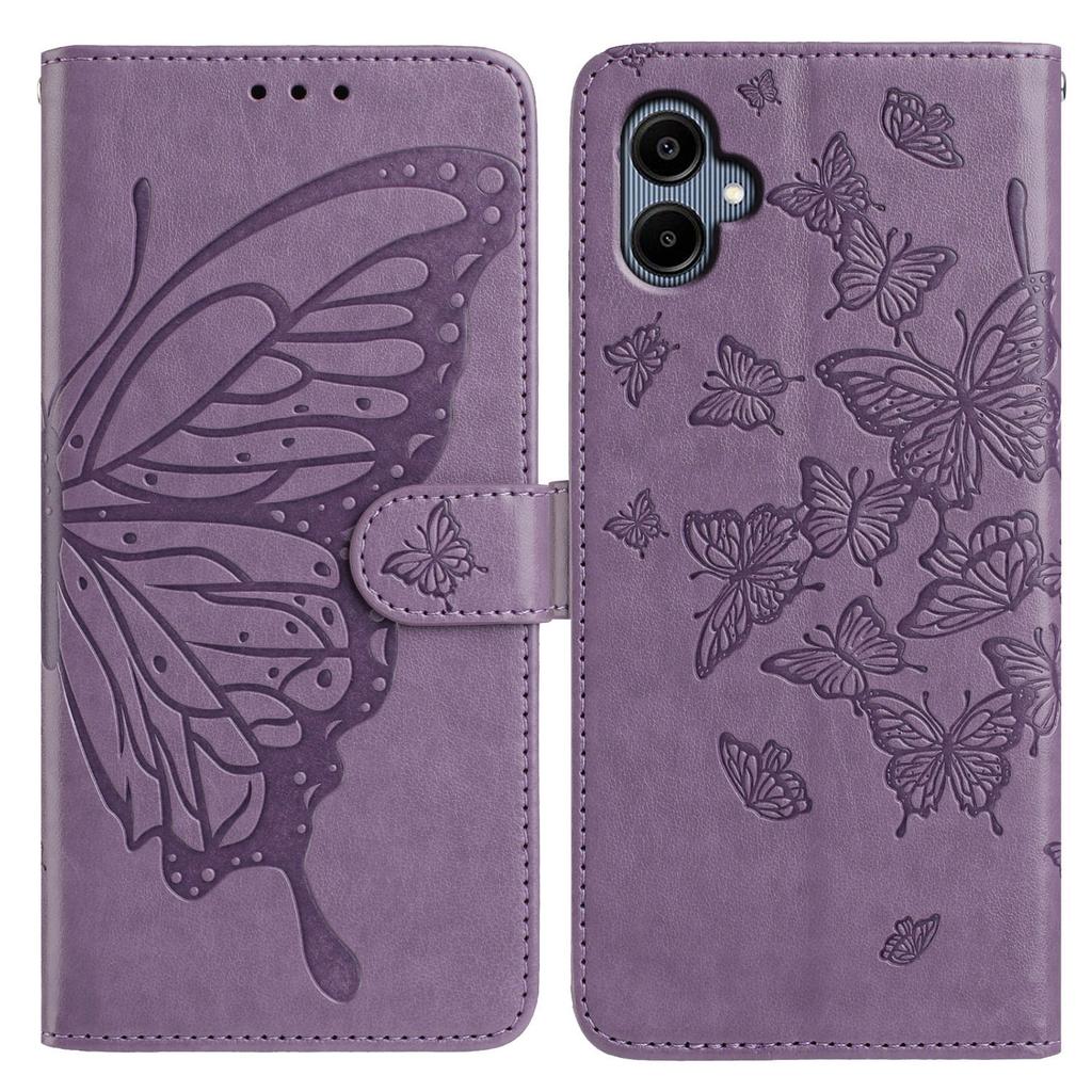 Für Samsung Galaxy A06 5G/A06 4G Hülle Schmetterling Geprägtes Wallet Ständer PU Leder Klapphandyhülle mit Riemen