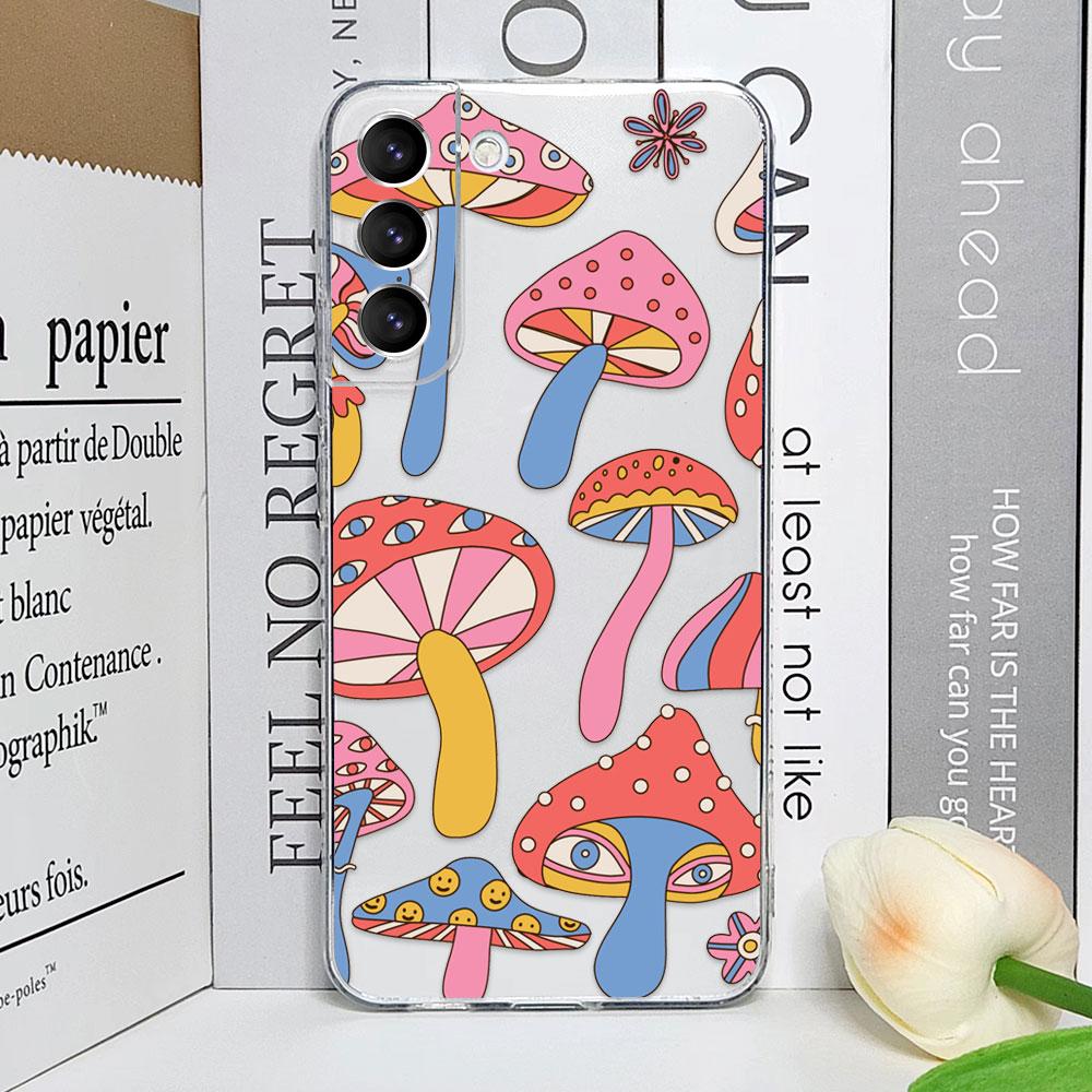 Cute Forest Fantasy Mushroom Phone Case for Samsung Galaxy S25 S24 S23 FE S22 Plus S21 Ultra Transparent Soft Covers Art Fundas