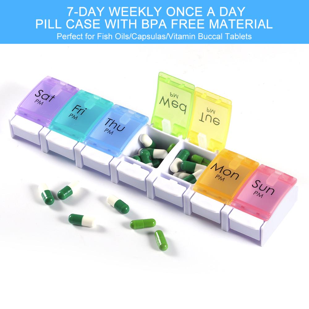 Weekly Pill Organizer Pills Holder Container For Travel 7 Compartments ...