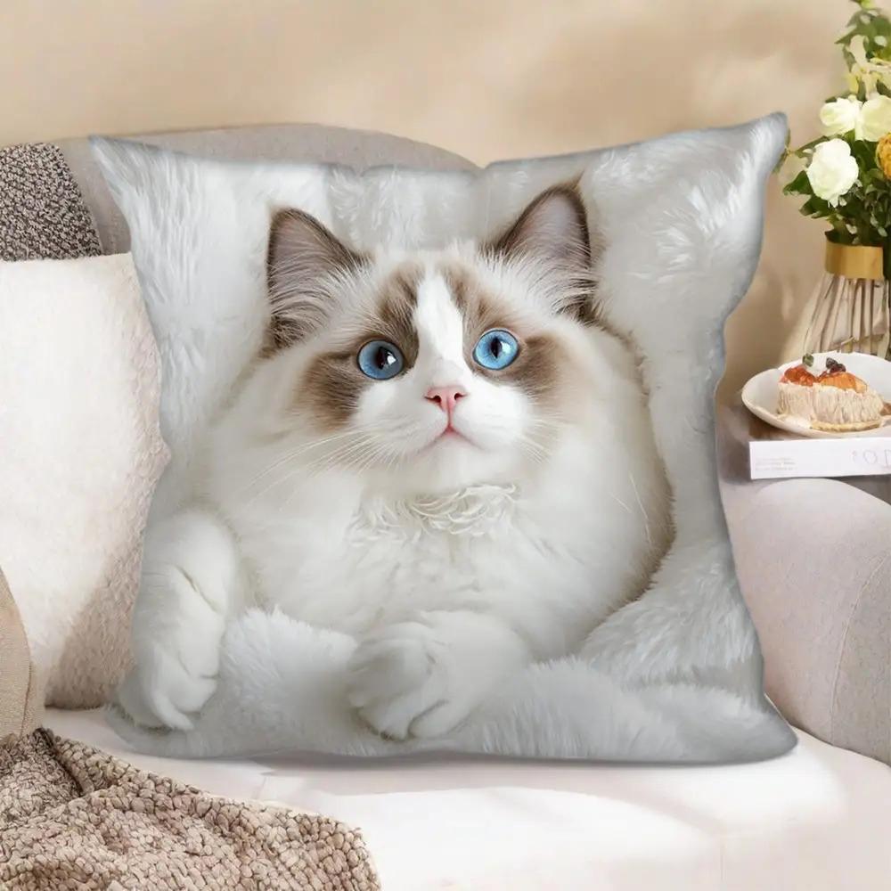 Fun Cat Theme Double-Sided Printed Pillow Cover Short Plush Suitable Living Rooms Bedrooms Sofas Throw Cushion Cover