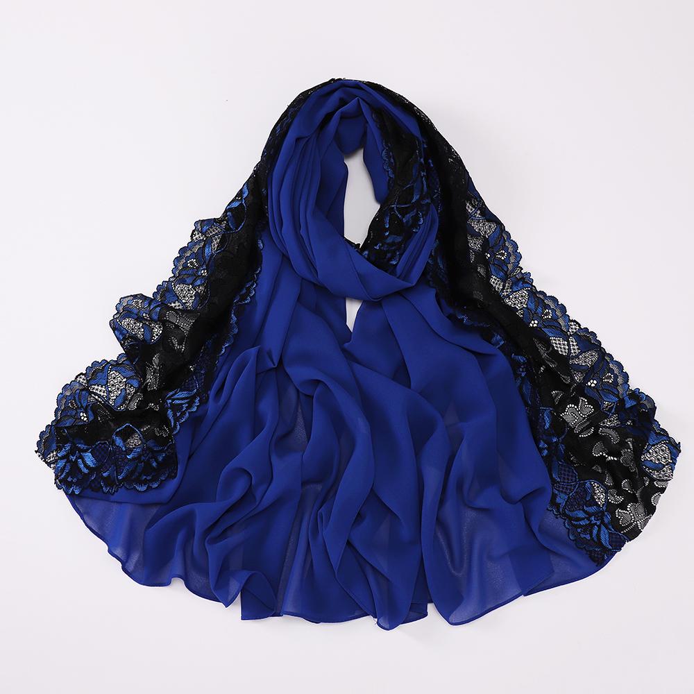 Muslim Embroidered Lace Hijab Heavy Chiffon Scarf Plain Shawl Soft Turban Head Wraps Headband Foulard Tudung Bawal