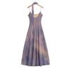 Pure Desire Style Spice Girl Mesh Printing Streamer Hanging Neck Suspender Skirt Dress Women's Summer Sexy Waist Temperament Long Dress