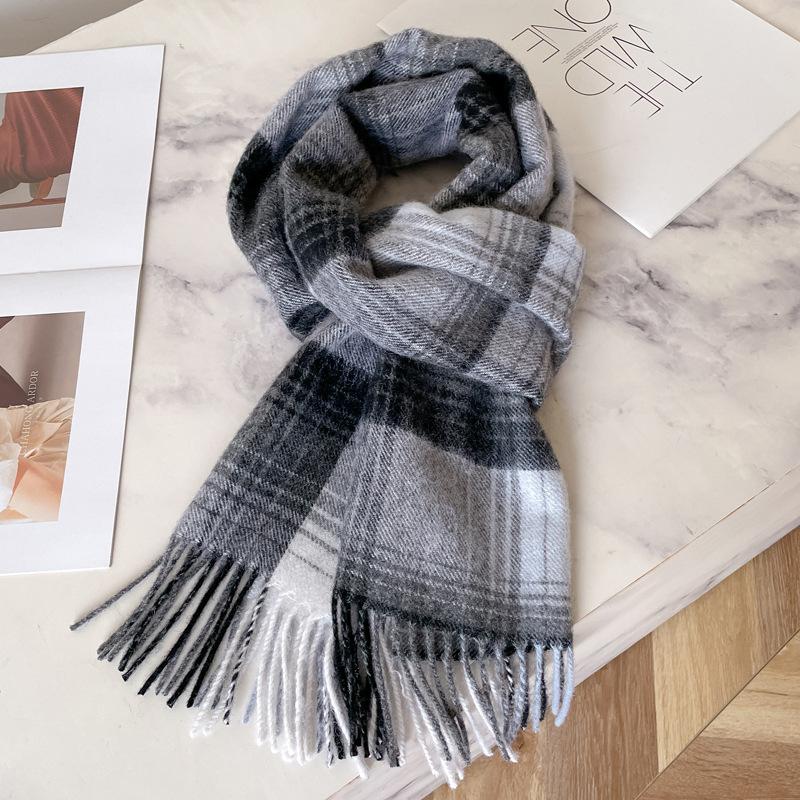 Small fresh white plaid scarf WO100 wool scarf women's winter warm scarf birthday gift