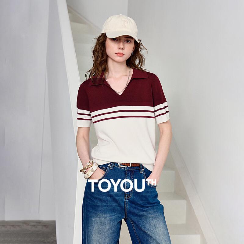 Chuyu Women s Ice Silk Striped Polo Knit Top S
