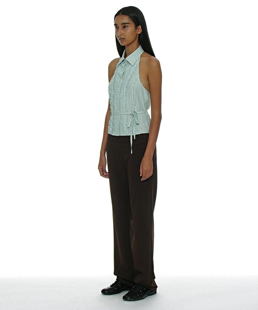 PARTIMENTO WOMEN Frill Trim Halterneck Shirt_Light Green