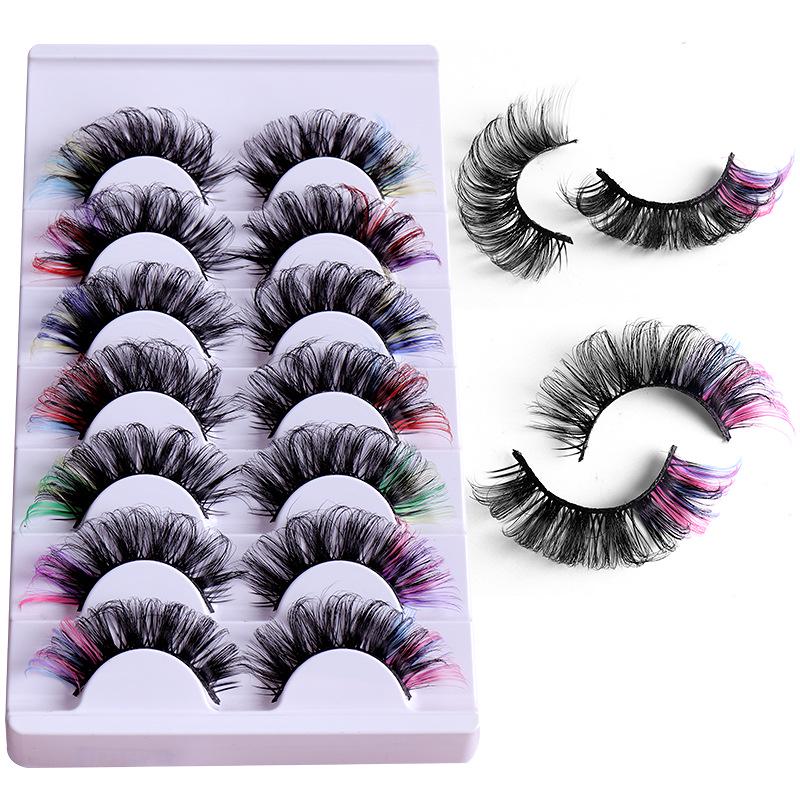 Pack of 7 Pairs: Cross-border Dense & Natural Curly Eyelashes with Colored Ends