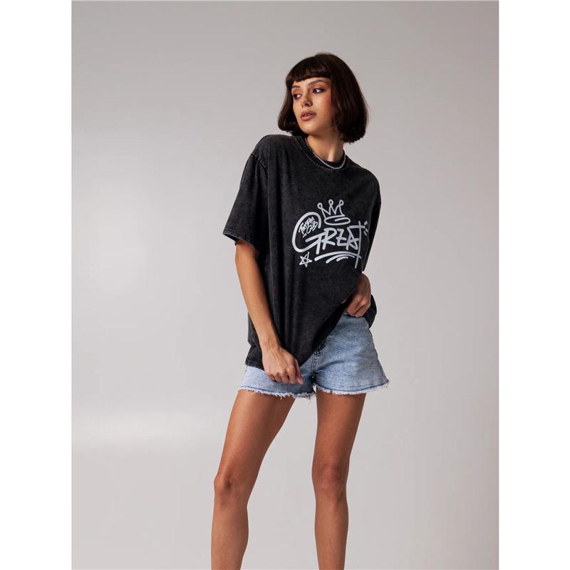 

Ретро черная выстиранная оверсайз футболка с принтом букв, от американского национального бренда Tide 3XL промывают черный