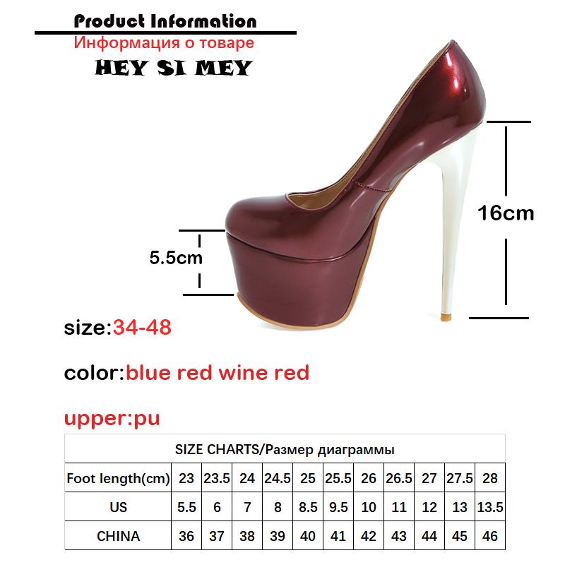 Sexy Ekstreme 16cm Høye Hæler Platformsko Kvinne Stor Størrelse 44 45 Merke Rød Blå Kvinners Hæler Pumps Selskaps Bryllupssko Kvinne