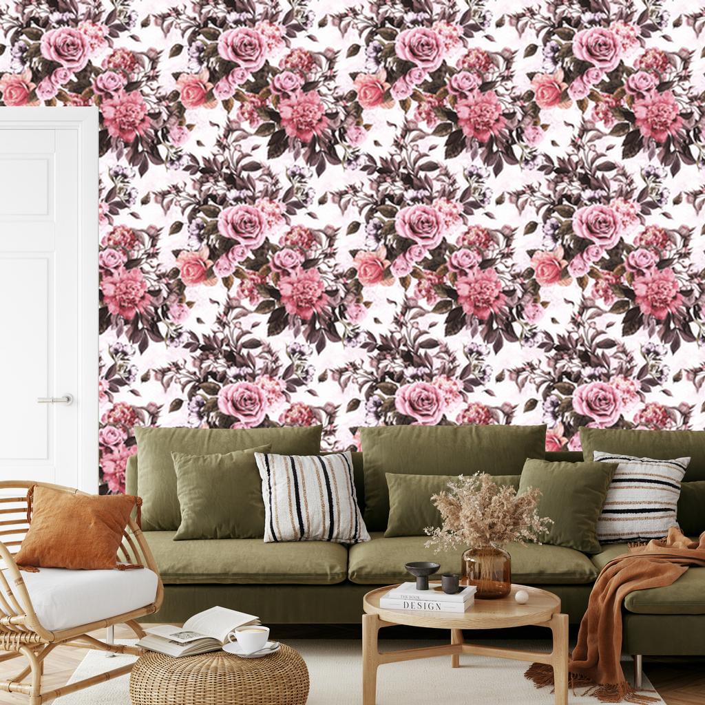 Wallpaper Flowers, Roses and Peonies for the Living Room and Bedroom 50x1000