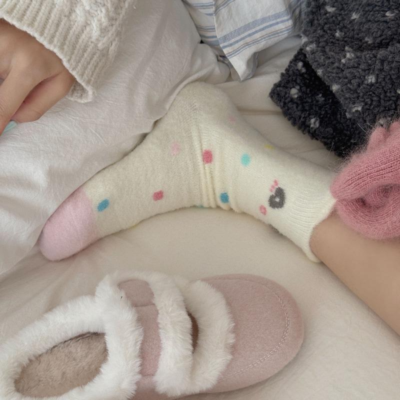 Winter Fleece Thickened Socks - Soft and Warm Mid-calf Socks in Pink, Cute Cartoon Design, Australian Wool Fluffy Socks