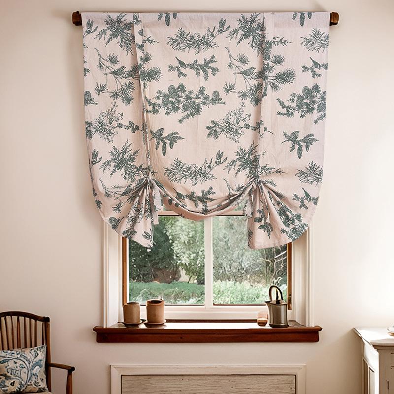 Perdea Romană Imprimată din Bumbac și In Stil Rural American Semi-Opac Perdea Mică Perdea Romană Finisată