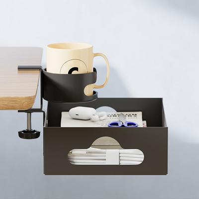 Under Desk Cable Management with Cup Holder Steel Cable Tray Under Desk Organizers No Drill 360° Hidden Storage Box for Office