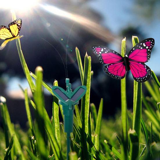 3Pcs Solar Powered Flying Fluttering Fake Butterfly?Stake Garden Ornament Decor