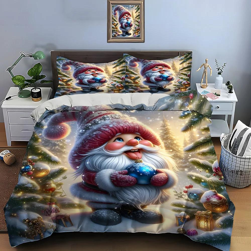 Christmas Gnome Print Bedding Set Duvet Cover 1 Duvet Cover 2 Pillowcases Adult and Children Bedding Set Luxury Holiday Gifts