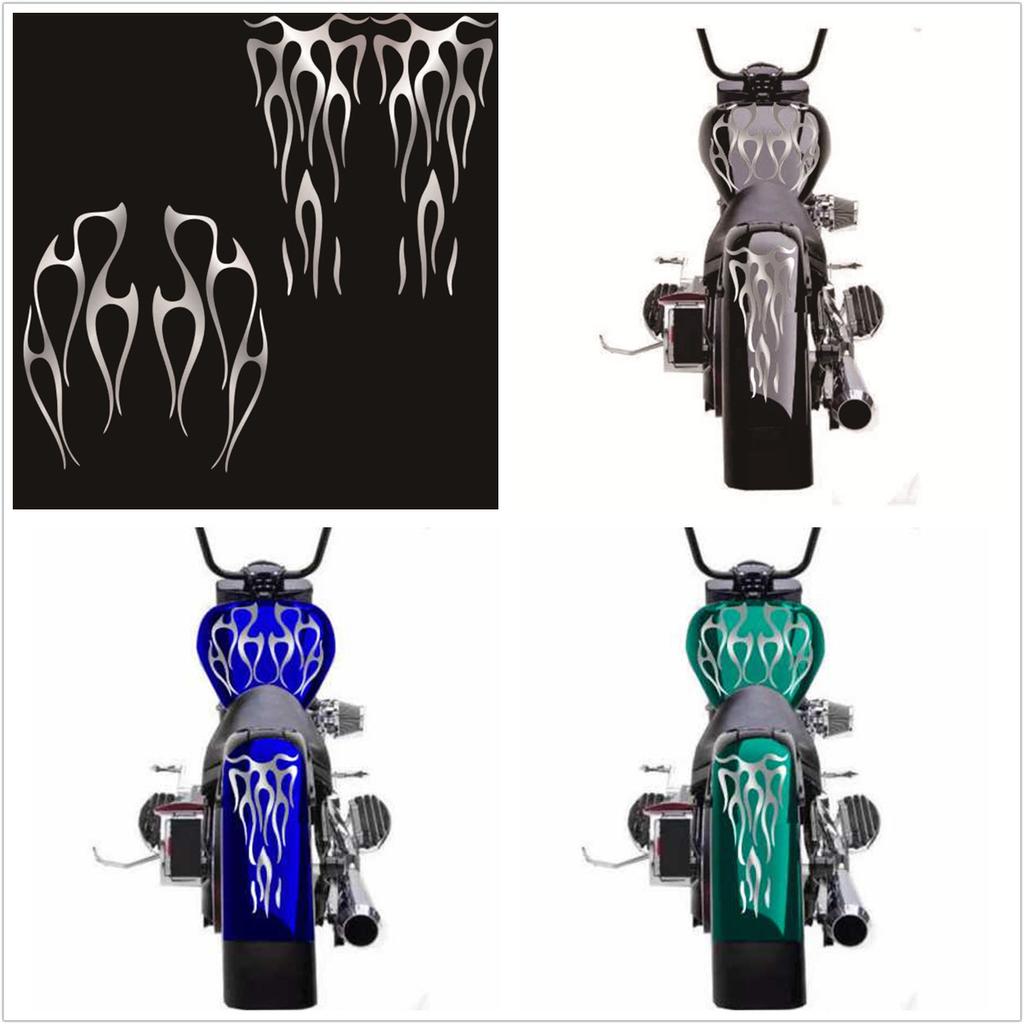 Waterproof Matte Silver Motorcycle Flame Sticker Kit For Fender Decorative Decal