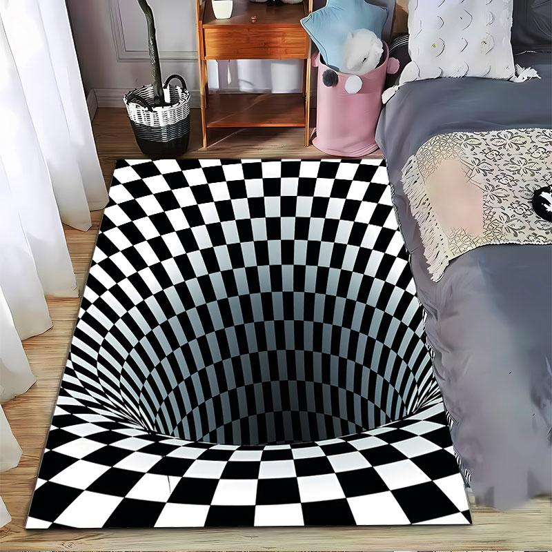 Optical Illusion Checkered Tunnel suitable as a non-slip mat for the living room or bedroom sofa