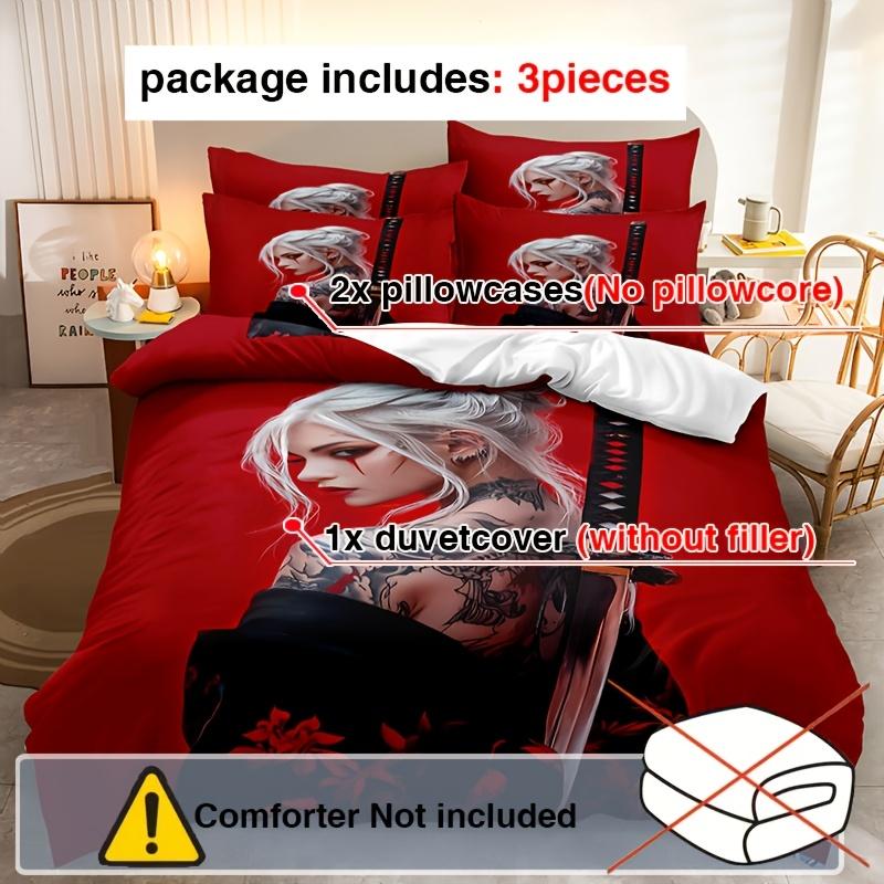 3pcs Samurai Beauty Duvet Cover Set, 1*Duvet Cover, 2*Pillowcases Core Not Included, Samurai Beauty 3D Digital Print Bedding Kit