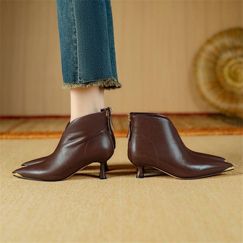 Fashion New Winter Genuine Leather Shoes for Women Pointed Toe Ankle Boot Zaptos Mujer Fashion Casual Shoes Women Heel Height 4cm/5.5cm