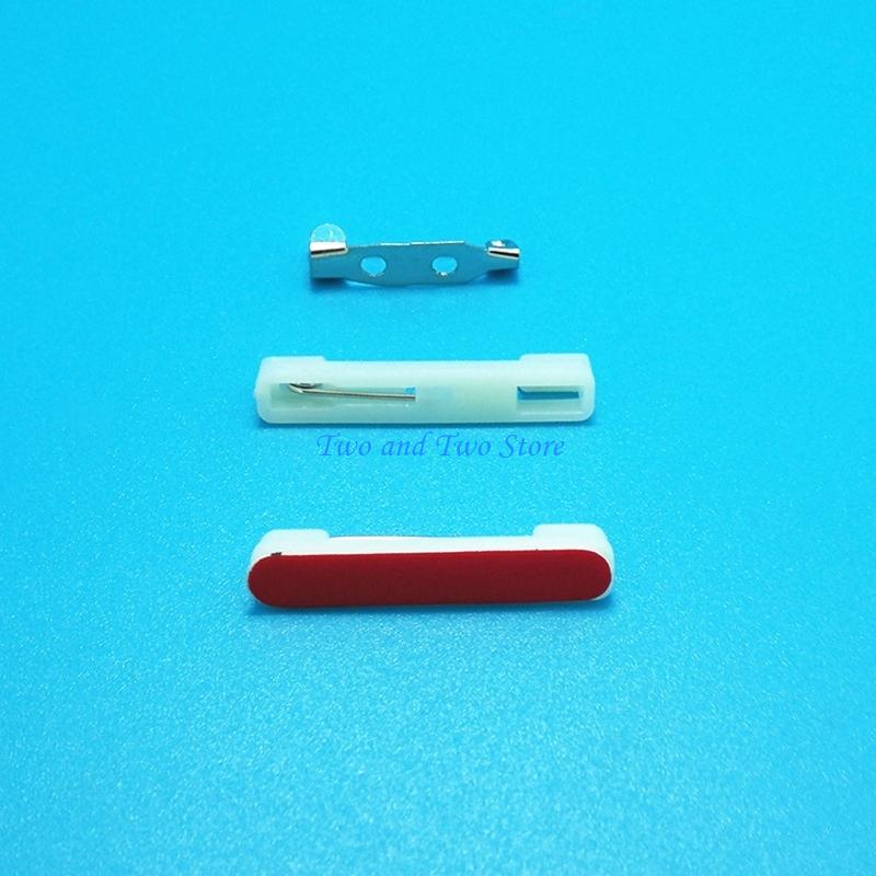 HX6F 50 Pcs White Plastic Self-Adhesive Bar Pins Safety Pins for Name Tags Badges CN