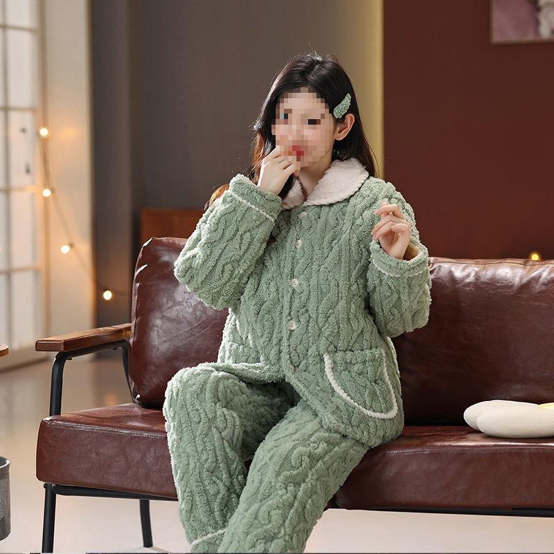 Gepolsterte Baumwolle zum Warmhalten, verdickte dreilagige Loungewear, süße Pyjamas für Damen, können im Winter und in den Übergangsgrößen auch draußen getragen werden