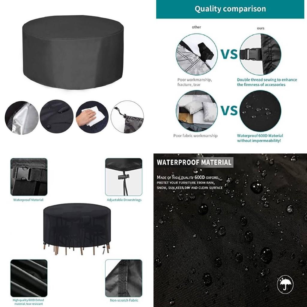 Kulatý kryt na venkovní nábytek Vodotěsný Prachotěsný Ochrana zahradního stolu a židlí Černý 210d Oxford Tkanina
