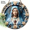 Elegant Wooden Sign with Our Lady Pattern, Unique Round Sign for Wall Front Door Hanging Decor, Ideal Festival Ornament