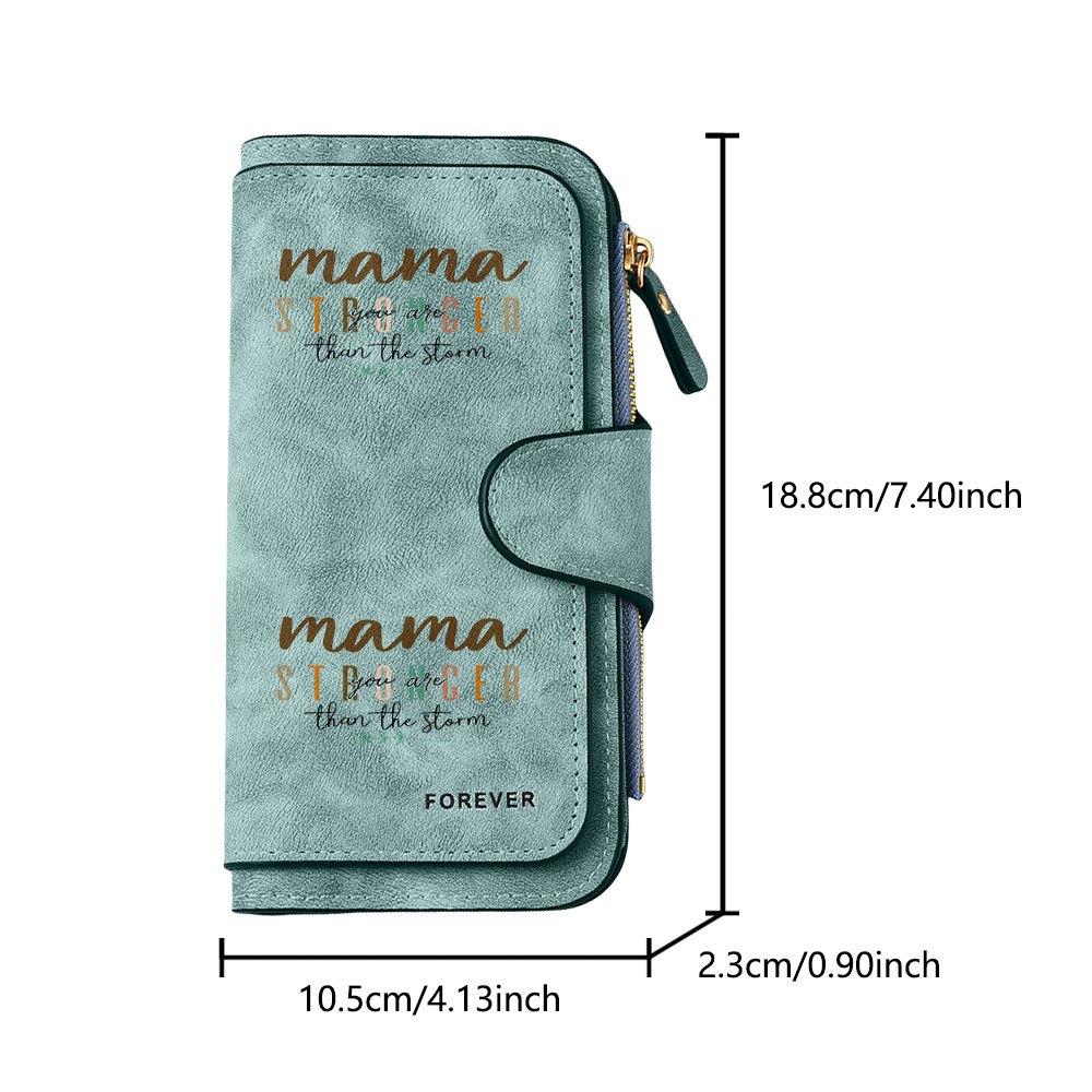 Mom you are stronger than the storm printed long wallet multifunctional portable snap coin purse unisex durable daily use wallet perfect birthday